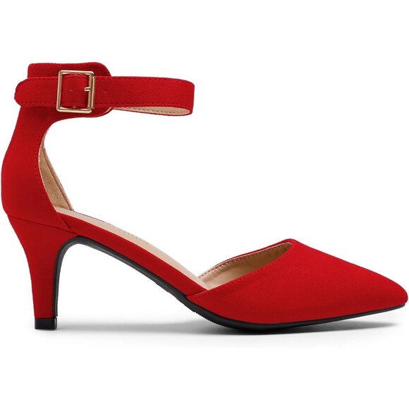 Dream Pairs Women's Red Suede Faux Suede pointed Toe Kitten Heels Pumps Shoes - Picture 2 of 7